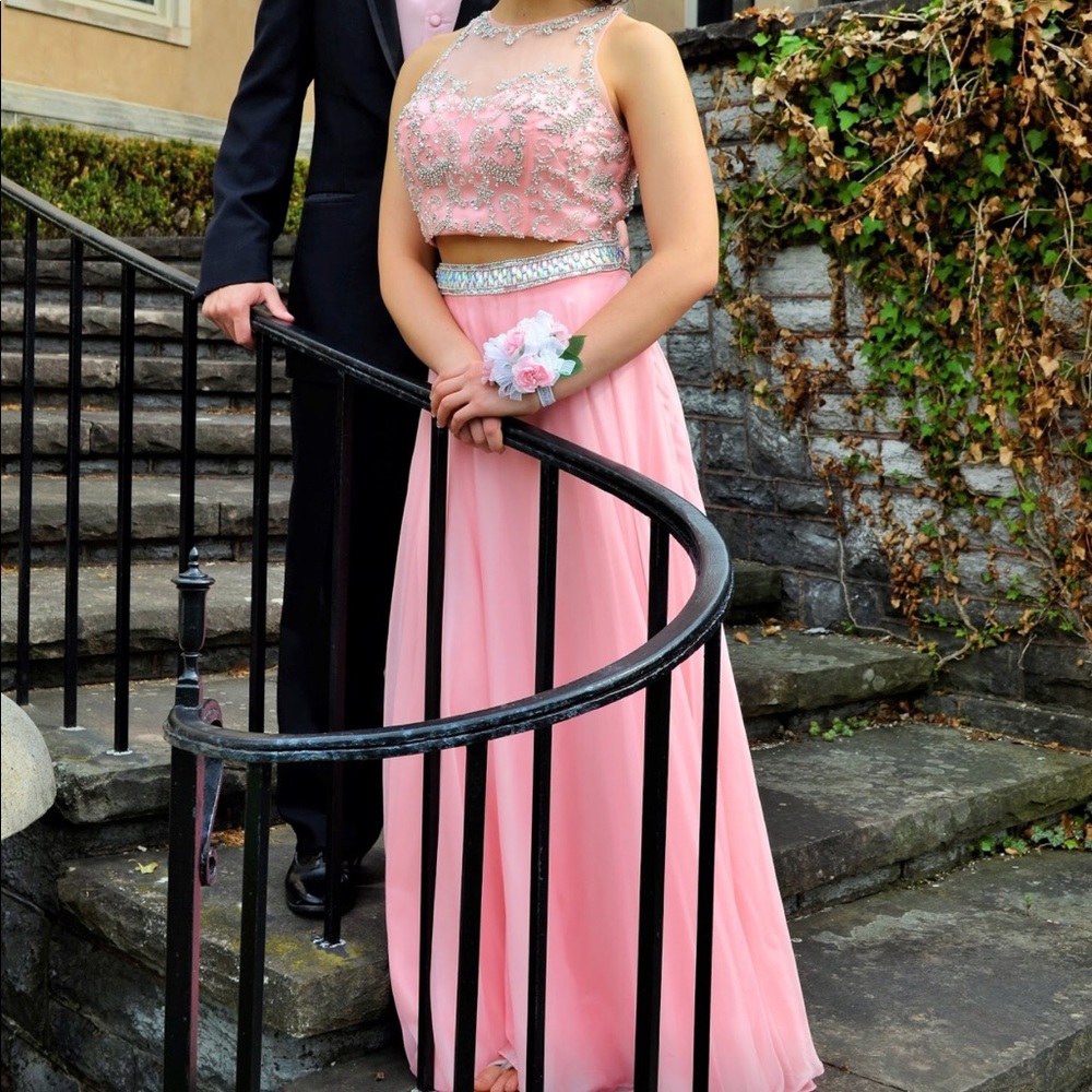 Pink two-piece prom dress